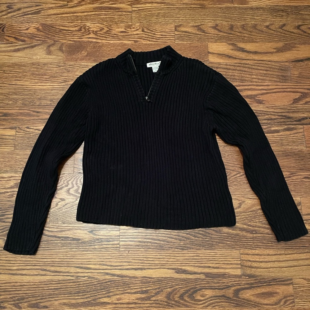 Eddie Bauer Black Knit Quarter-zip